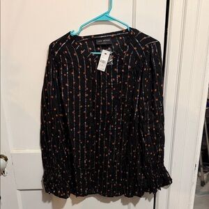 Lane Bryant Black Blouse with Orange Dots